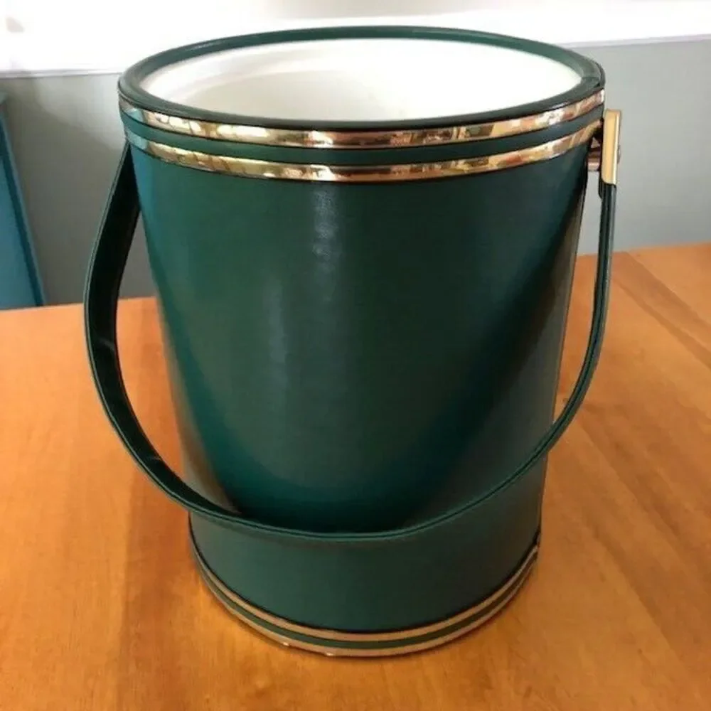 VINTAGE Elegance by Kraftware Green Faux Leather Wrapped Ice Bucket USA Box